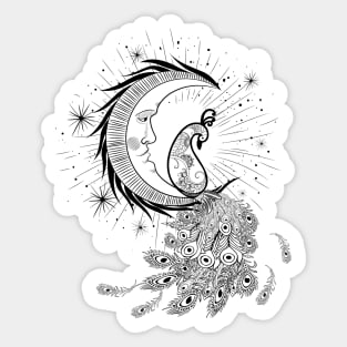 Wonderful peacock on a moon in black and white Sticker